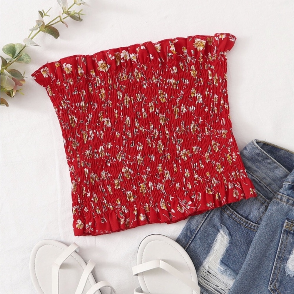 Red Floral Tube Top